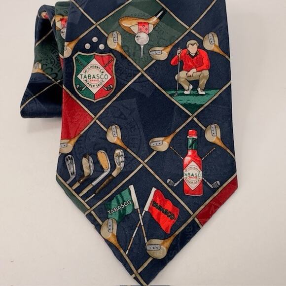 Tabasco Golf Themed 100% Silk Neck Tie Made in USA Novelty 58 1/2" x 4" EUC - Picture 2 of 8